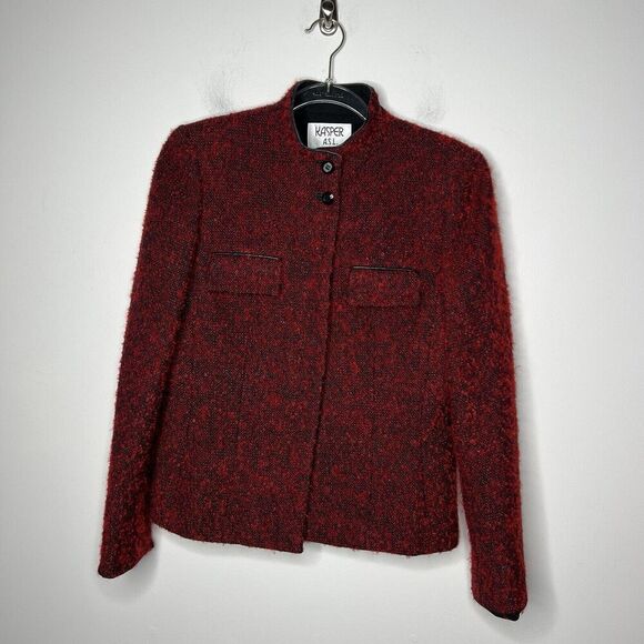Kasper ASL Blazer Womens 4 Red Tweed Holiday Wool Mohair Blend Textured Twee - Picture 5 of 15